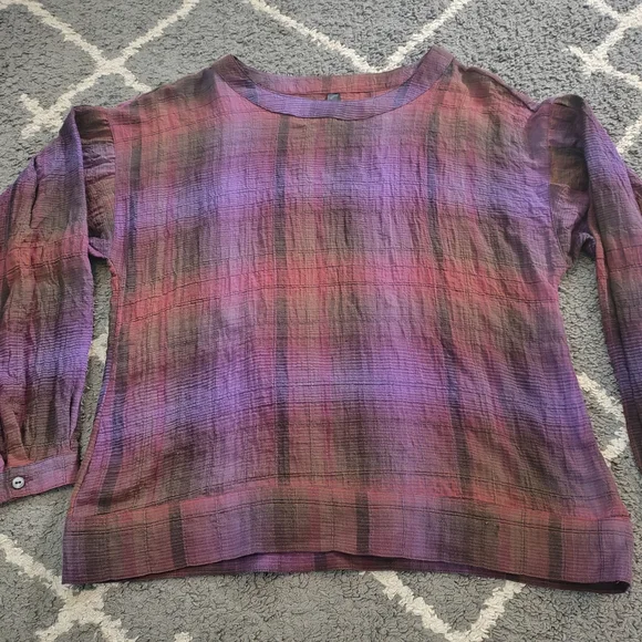 LIVERPOOL Bubble Sleeve Red/Purple Plaid Blouse Size S - Picture 2 of 9